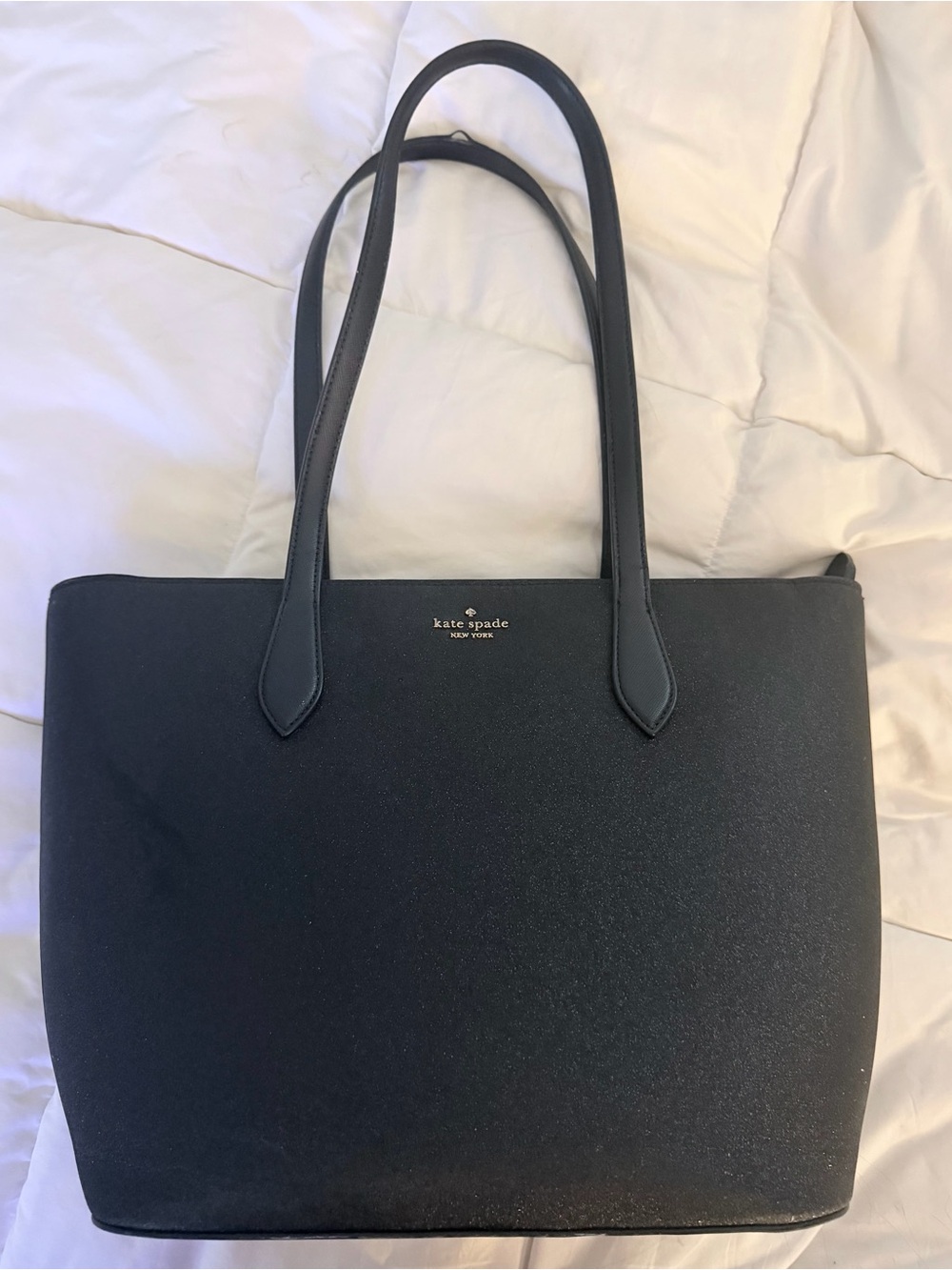 Kate Spade black glittery tote with gold logo